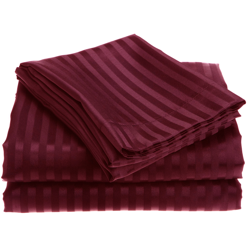 Manhattan Lights Microfiber 4-Piece Sheet Set - Striped/Queen/Burgundy