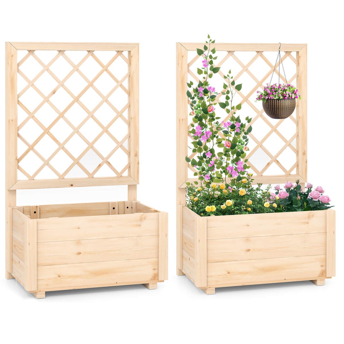 40" Tall Wooden Raised Garden Bed with Lattice Trellis - 2-Piece