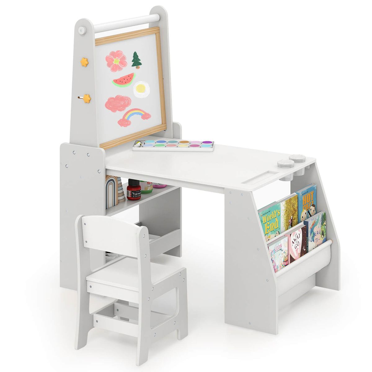 Kids' Art Table and Chair Set with Easel - White