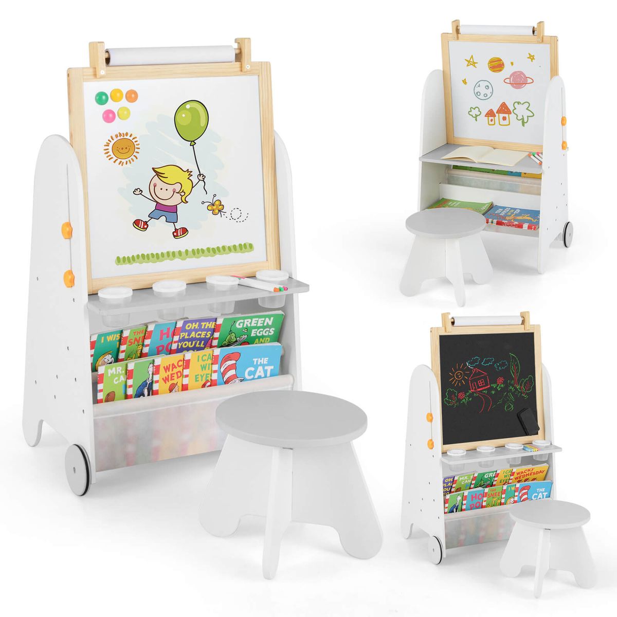 4-in-1 Kids' Art Easel with Stool - Gray
