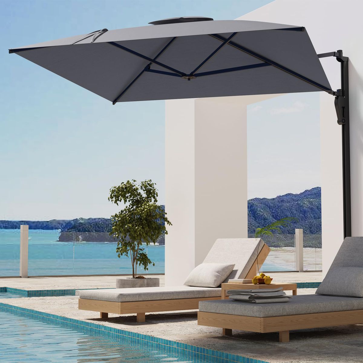 9FT Wall Mounted Outdoor Patio Umbrella - Grey