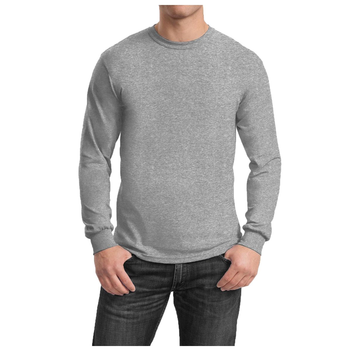 Men's Cotton-Blend Crew Neck Long Sleeve Tee - Heather Grey - Small