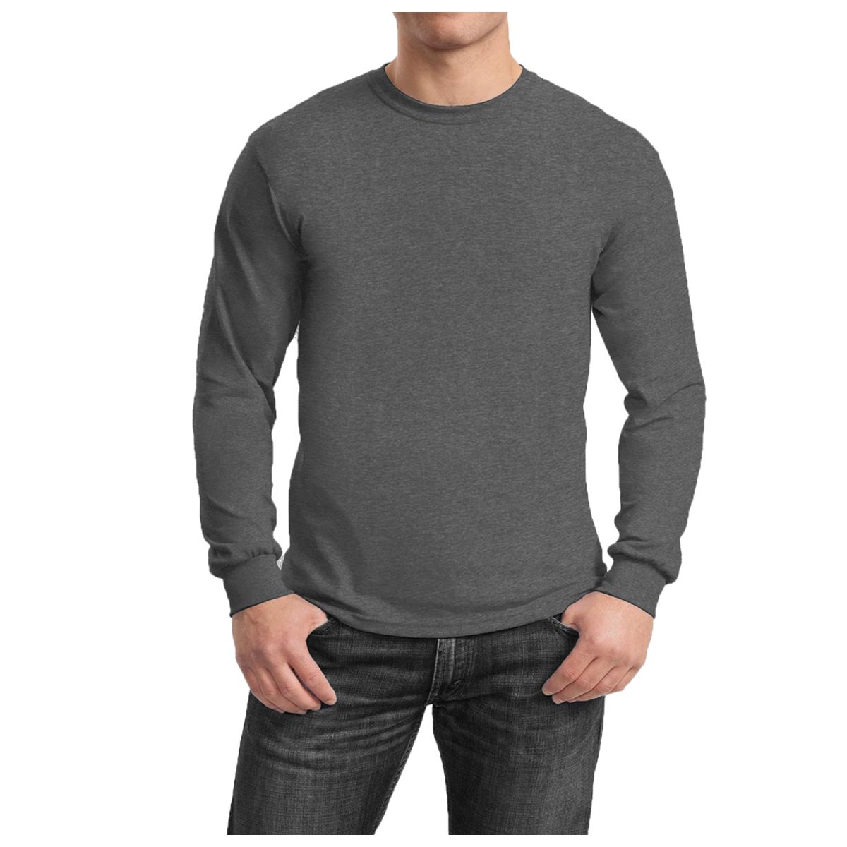 Men's Cotton-Blend Crew Neck Long Sleeve Tee - Charcoal - Large
