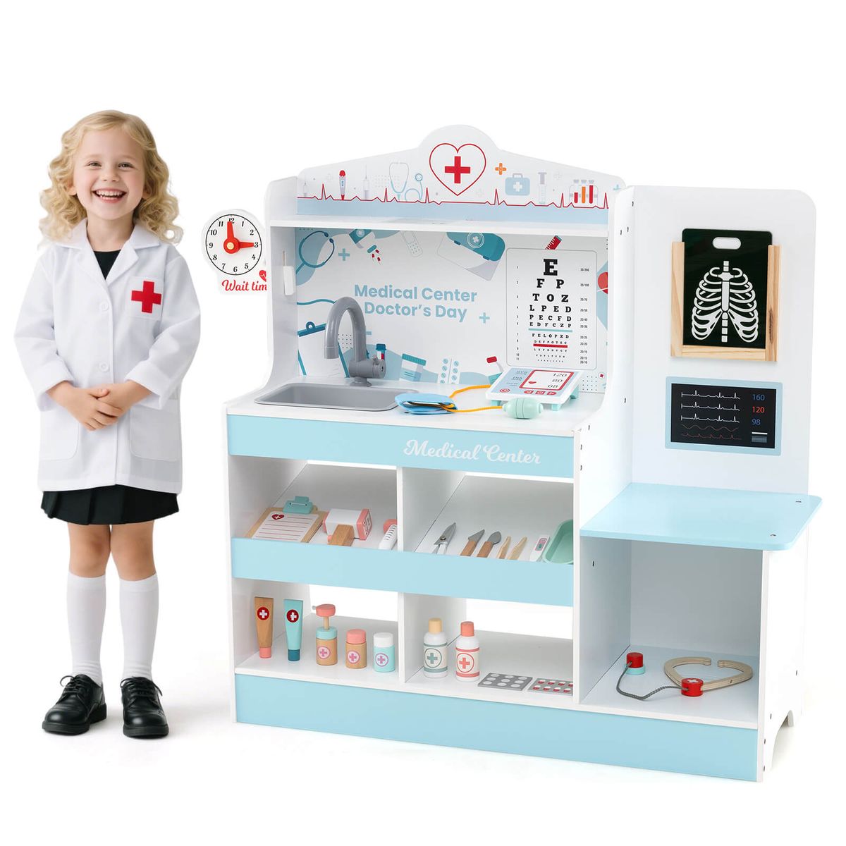 Wooden Doctor Play Set with 24-Pieces Accessories - Blue