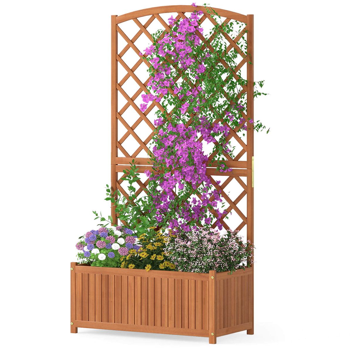 63” Wood Planter Container with Diamond Trellis, Planter Box - 1 PCS