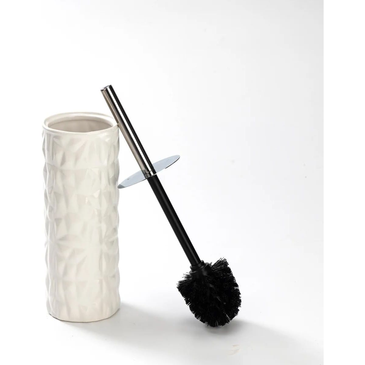 Ceramic Toilet Brush Holder Set - Chrome/White
