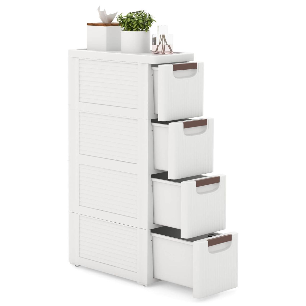 4-Drawer Narrow Rolling Storage Cabinet with Pull Handles - White-1