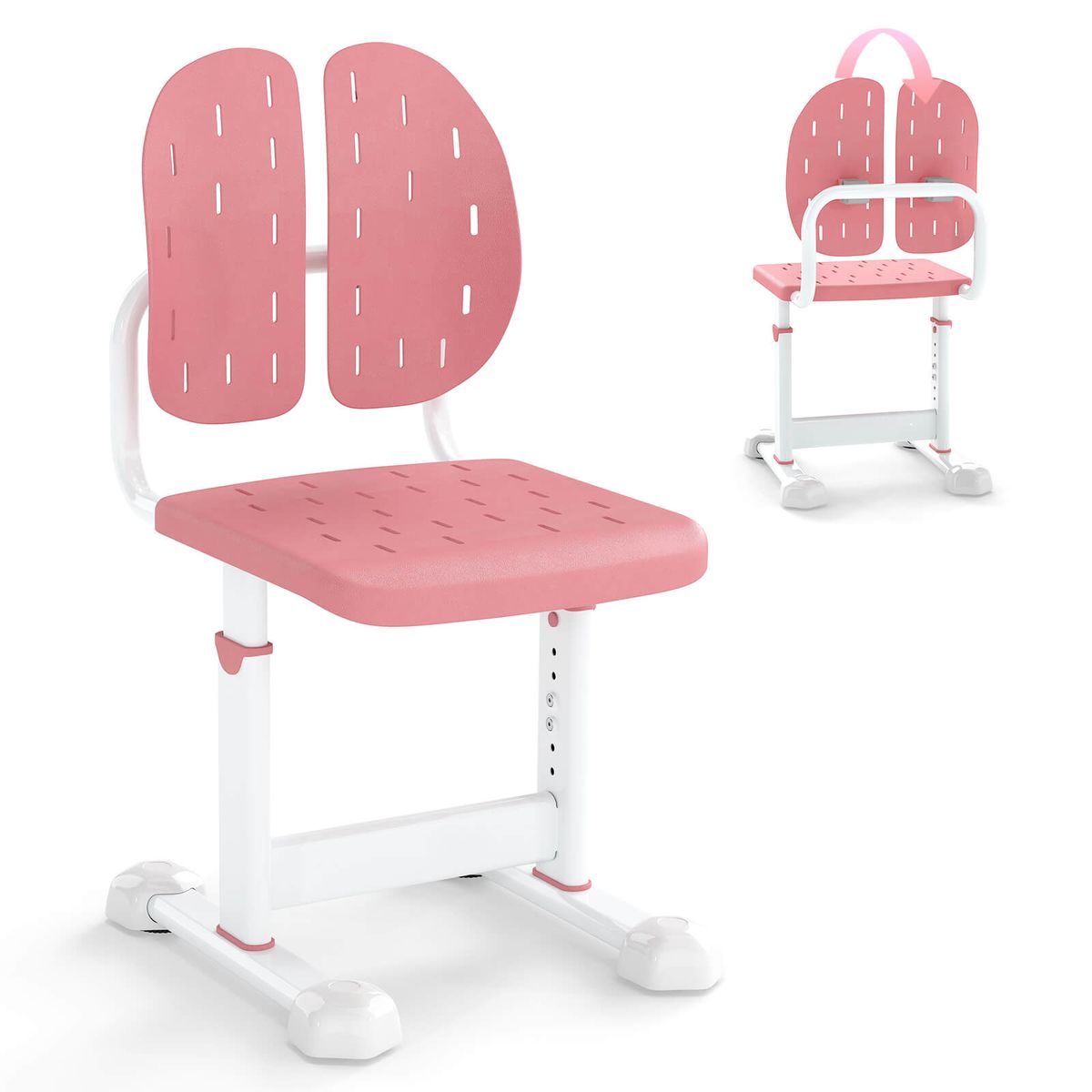 Kids Desk Chair with Adjustable Height and Dual Backrest - Pink