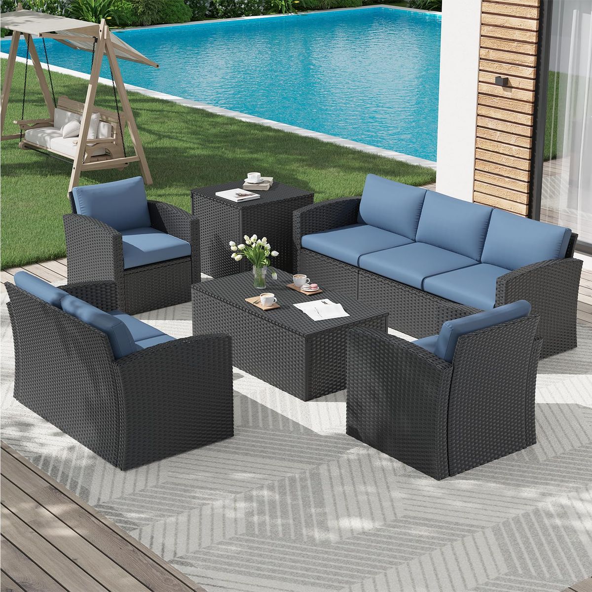7-Piece Outdoor Patio Furniture Set with Storage Boxes - 16080BKDBU-UG01