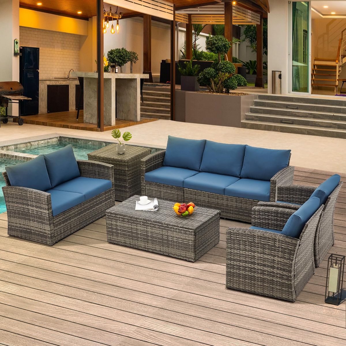 7-Piece Outdoor Patio Furniture Set with Storage Boxes - 16080GRDBU-UG01