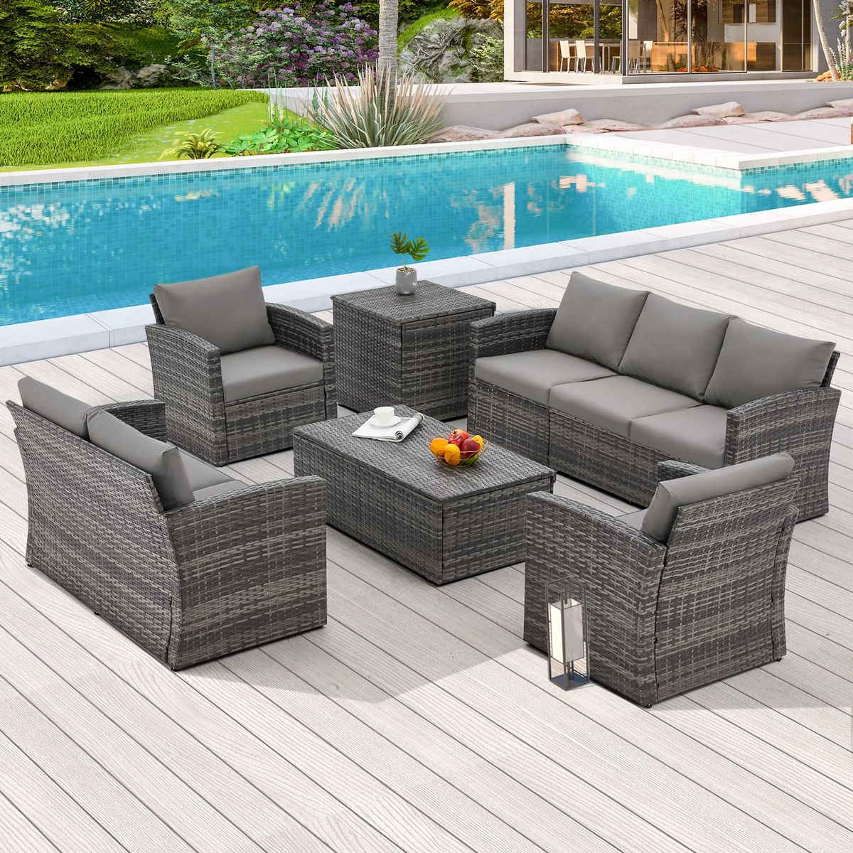 7-Piece Outdoor Patio Furniture Set with Storage Boxes - 16080GRGR-UG01