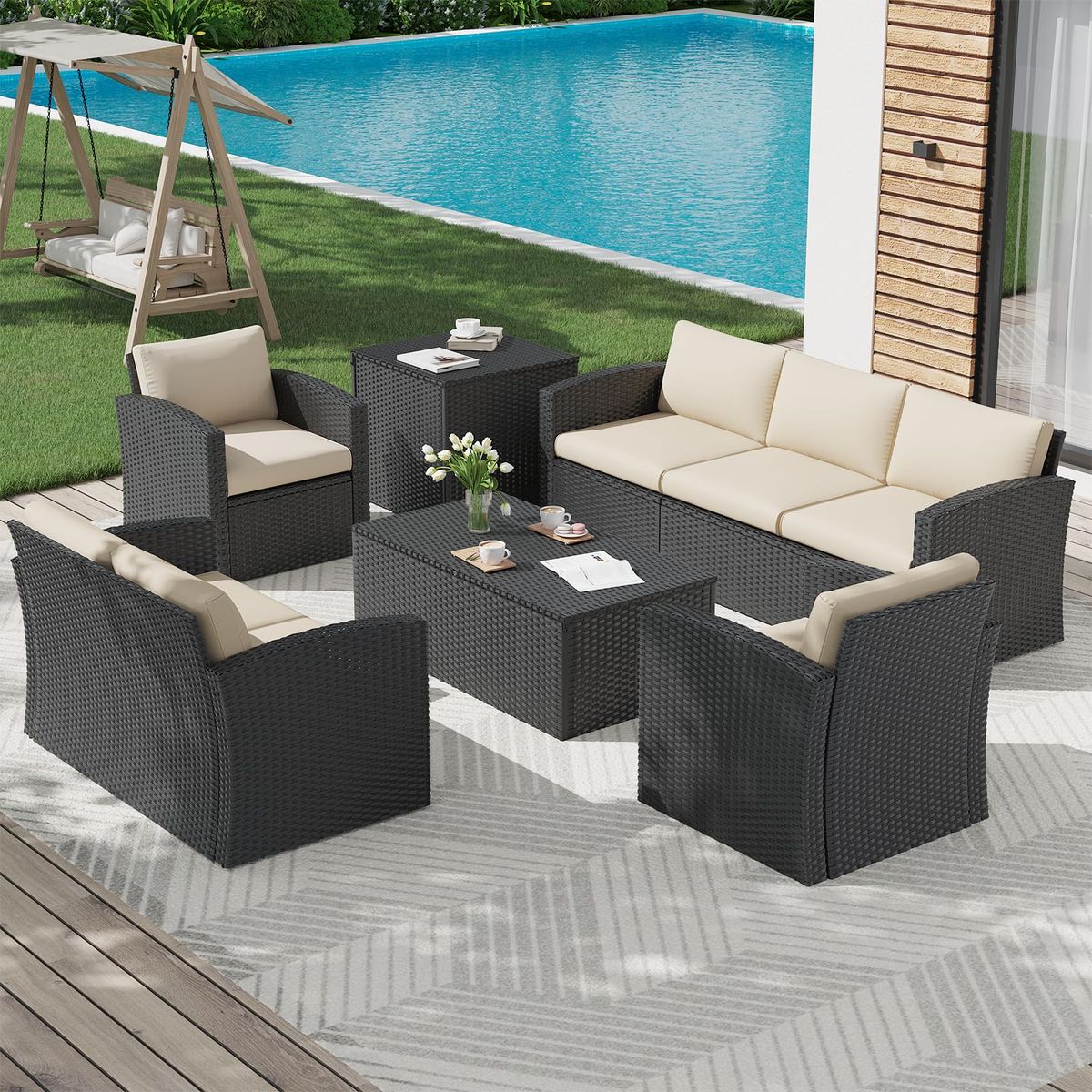 7-Piece Outdoor Patio Furniture Set with Storage Boxes - 16080BKBG-UG01