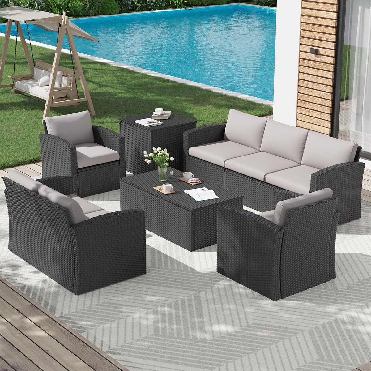 7-Piece Outdoor Patio Furniture Set with Storage Boxes - 16080BKGR-UG01