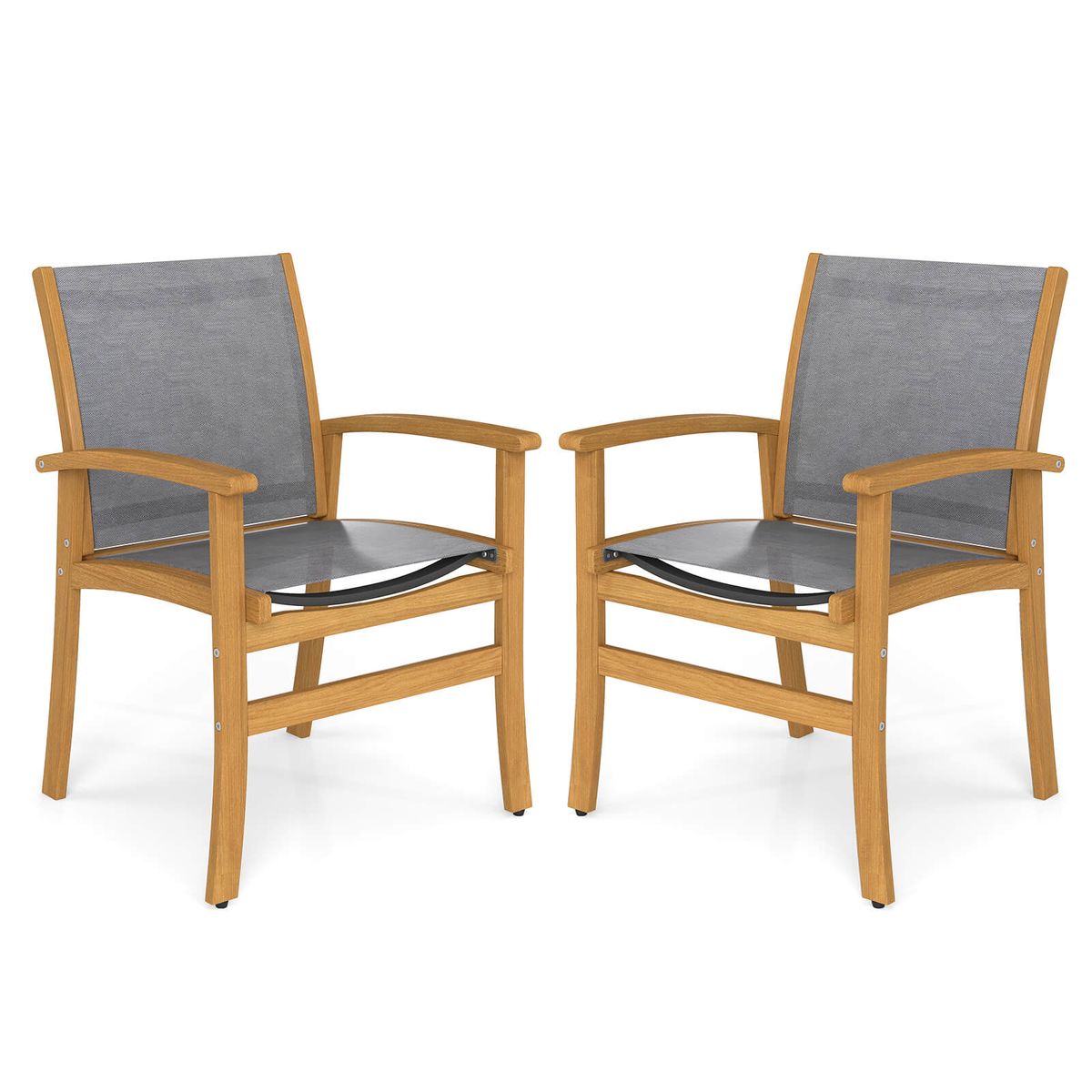 Outdoor Acacia Wood Patio Chairs with Breathable Fabric - 2-Piece