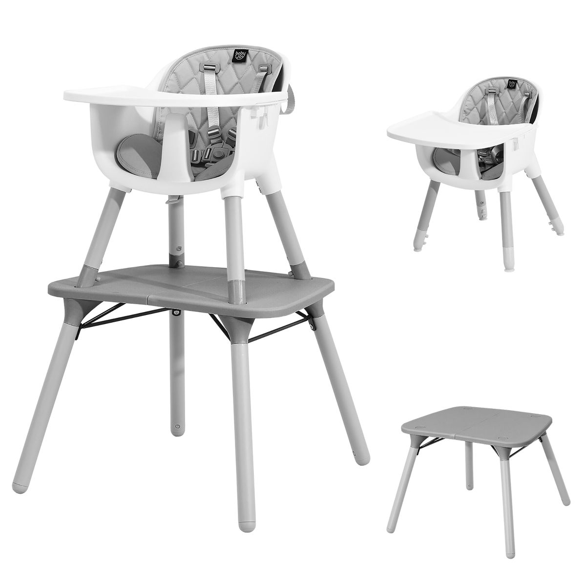 4-in-1 Baby High Chair Set with Adjustable Tray and 5-Point Harness - Gray