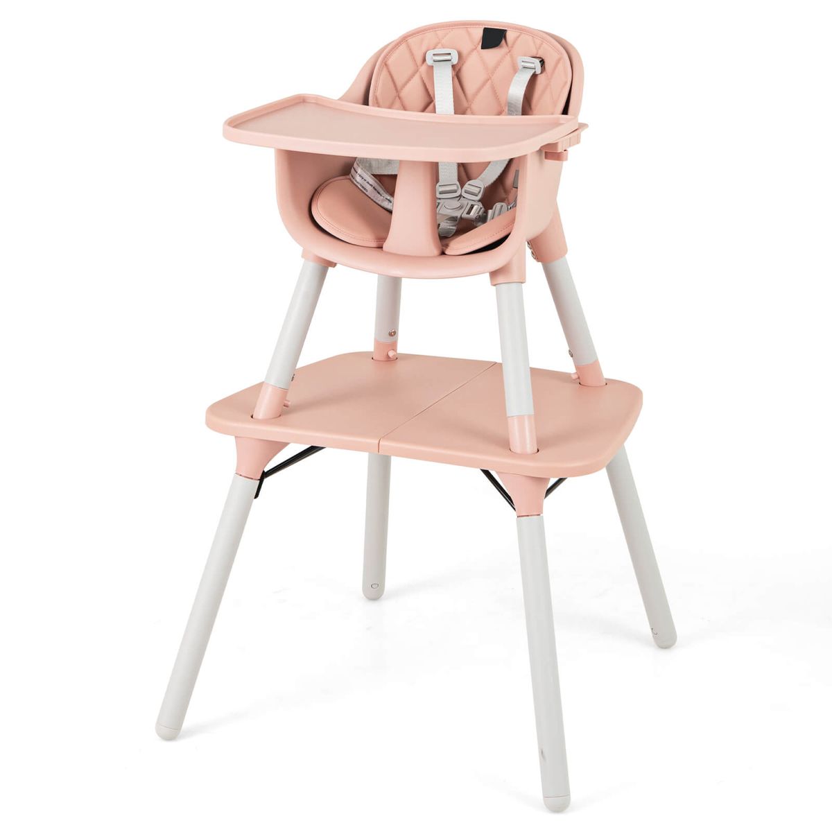 4-in-1 Baby High Chair Set with Adjustable Tray and 5-Point Harness - Pink