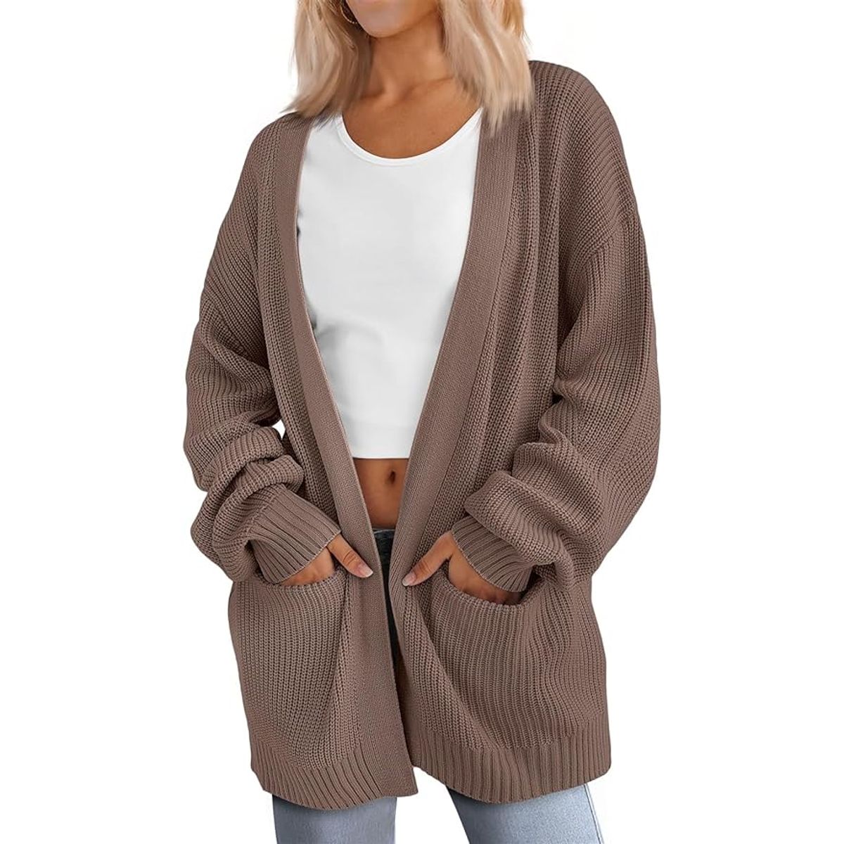 Women's Oversized Cardigan - Brown,L