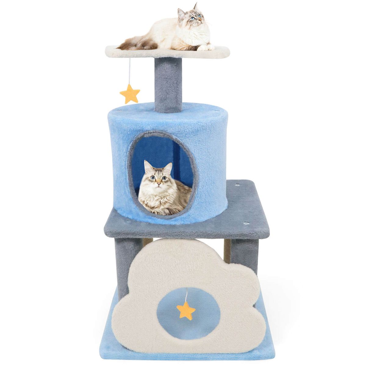 31.5” Modern Cat Tree with Top Perch and Scratching Post - Blue