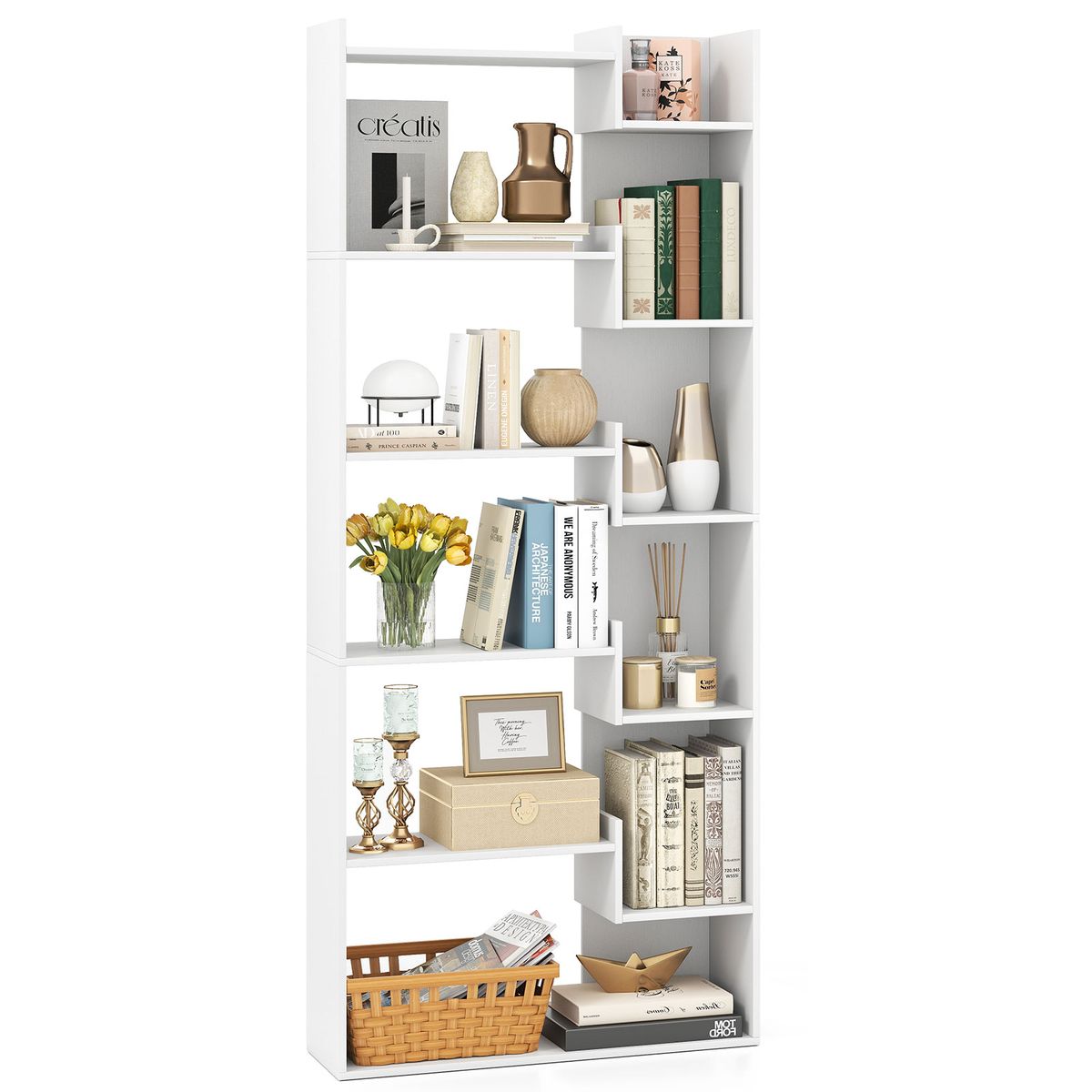 6-Tier Bookshelf with 11 Open Shelves - Bookshelf White-1