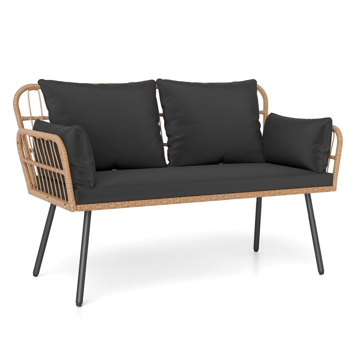 Wicker Patio Loveseat Sofa - Black
