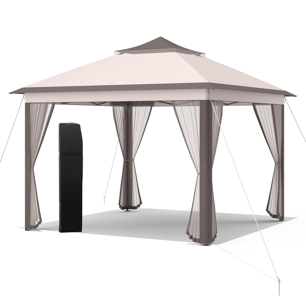 11 x 11-Foot 2-Tier Pop-up Canopy with Carrying Bag - Gazebo Tent-Beige