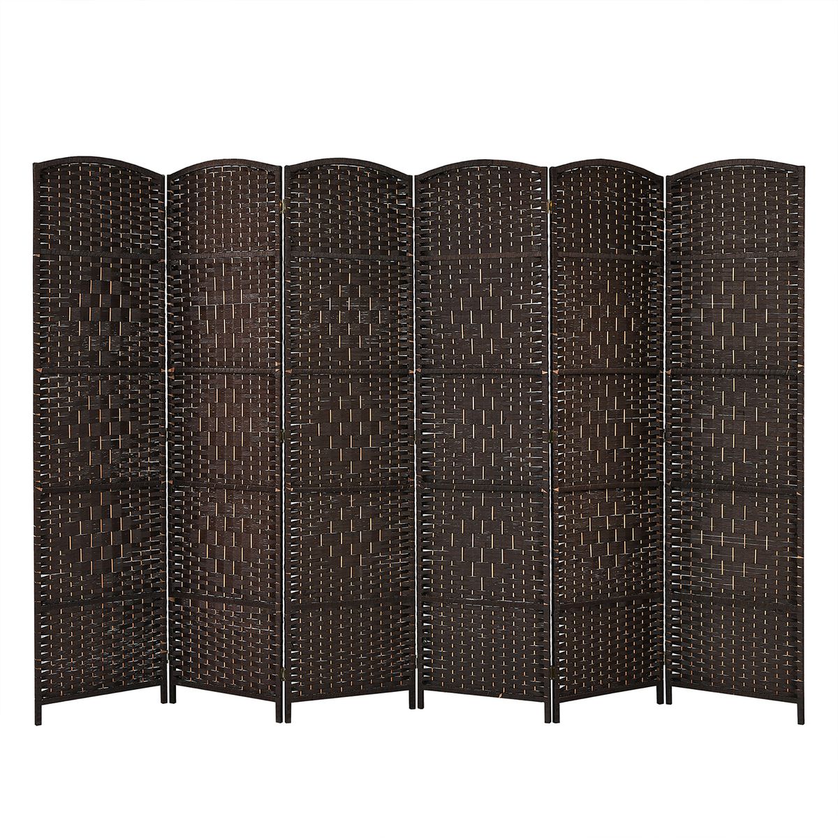 6ft Foldable 6-Panel Rattan Room Divider - Brown