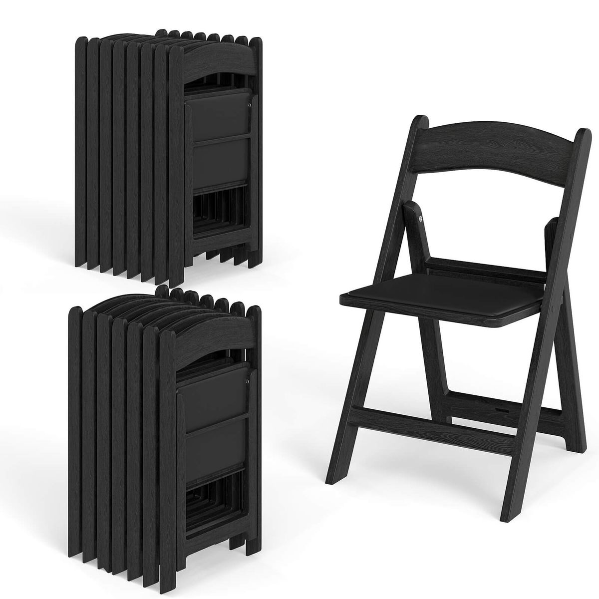 Resin Folding Chairs with Padded Seat - Black-4 Pack