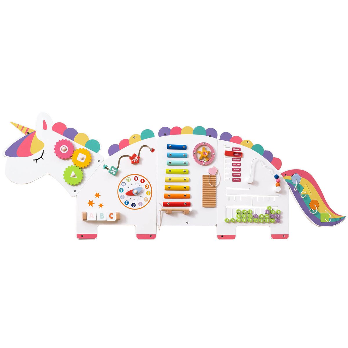 11-in-1 Dinosaur Activity Wall Busy Board - White - 61”