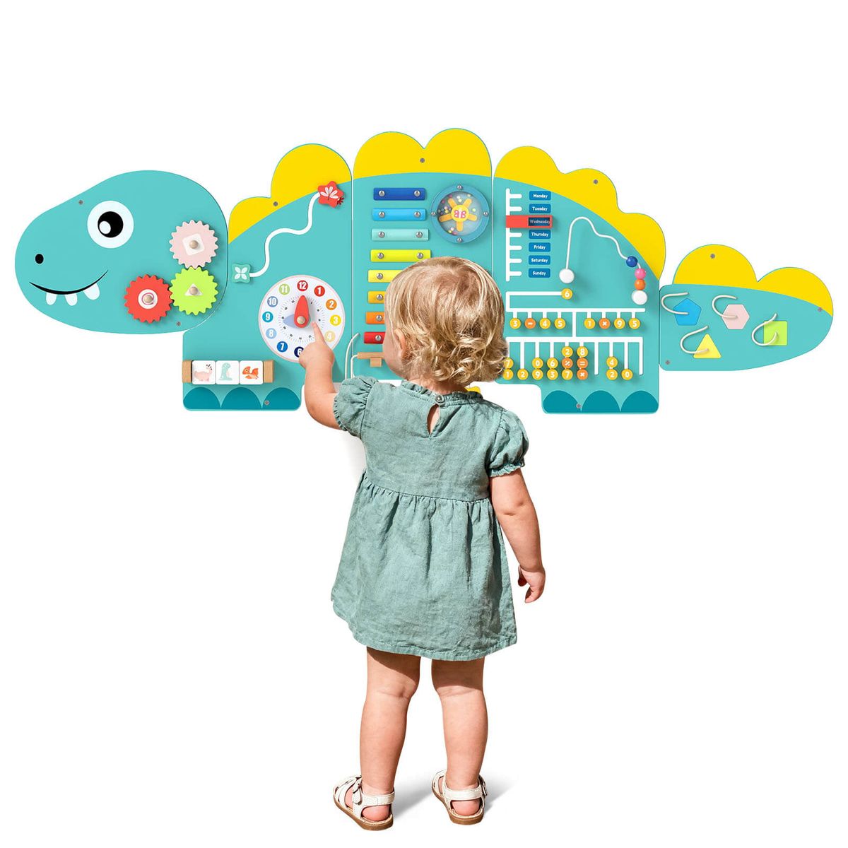 11-in-1 Dinosaur Activity Wall Busy Board - Green - 57”
