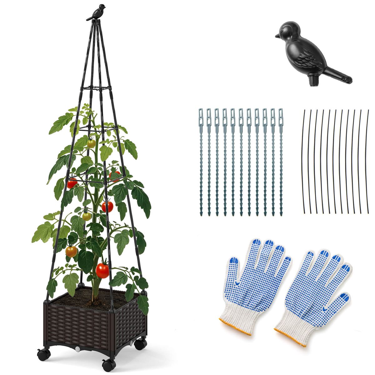 Raised Garden Bed with Plant Box and Obelisk Trellis - 1-Piece