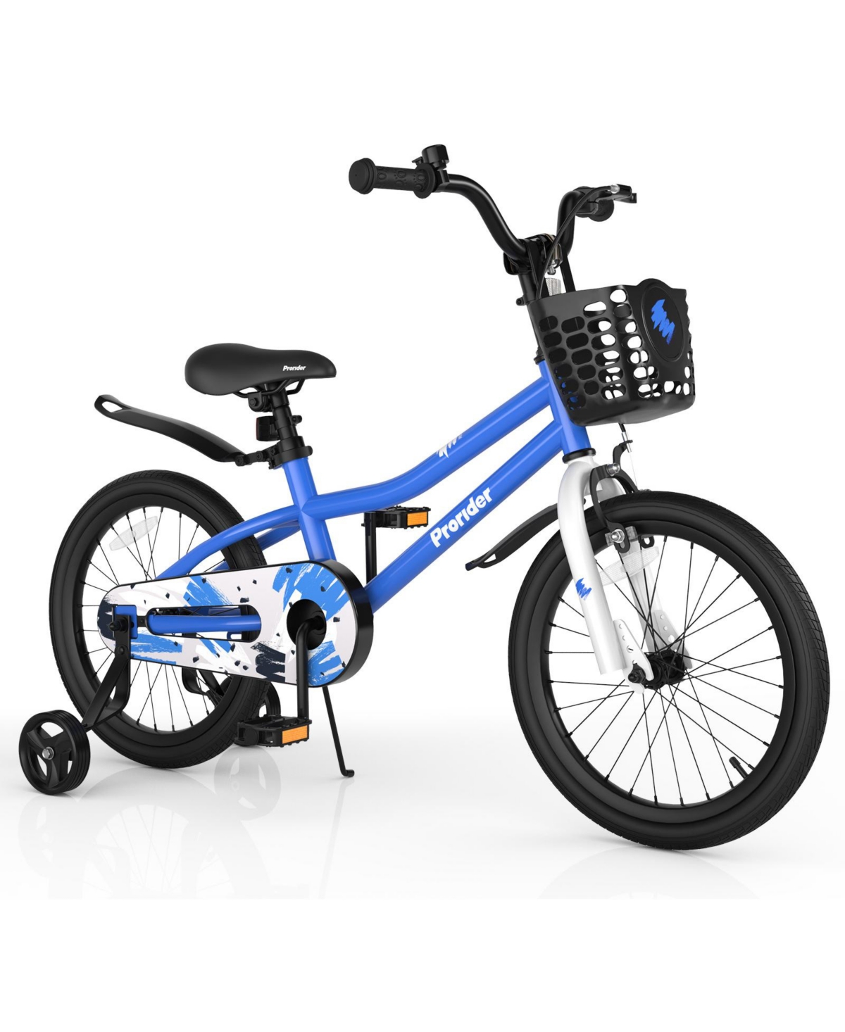 Kid's Bike with Removable Training Wheels and Basket - Old Skyblue-18''