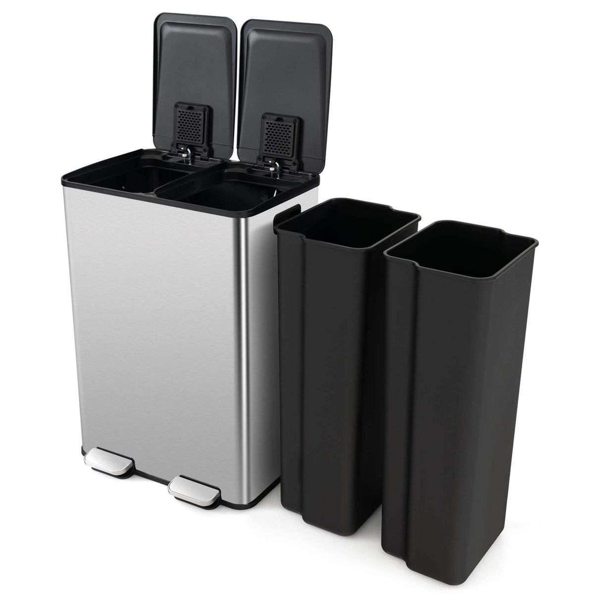 16-Gallon Dual Step Stainless Steel Trash and Recycle Bin - 16 Gallon Dual Step Trash Can Sliver