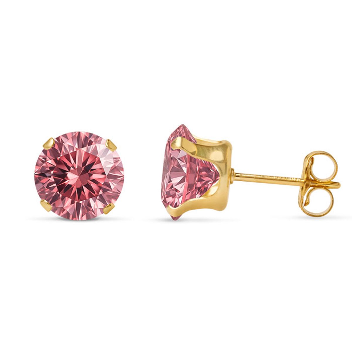 1 Carat Lab Created Moissanite Stud Earrings - 1 Carat Pink Moissanite Studs in Yellow