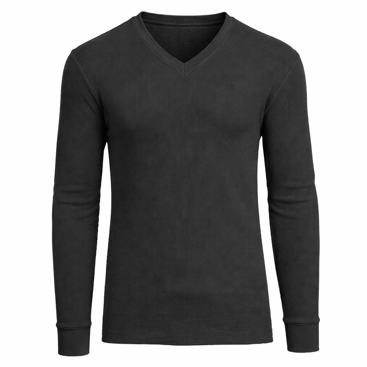 Men’s Long Sleeve Waffle Knit V-Neck Thermal Shirt - MVTH-6875-BK - S