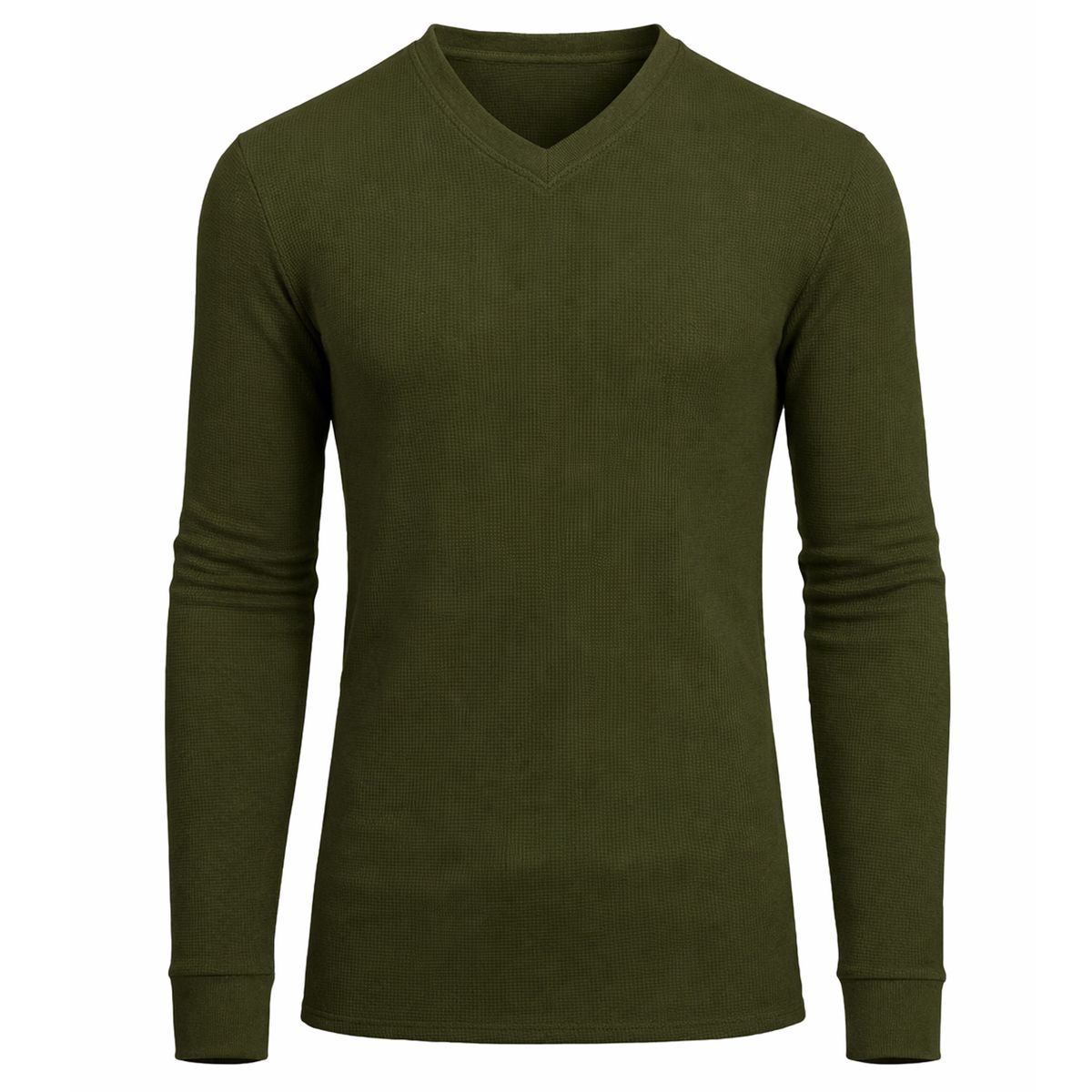 Men&rsquo;s Long Sleeve Waffle Knit V-Neck Thermal Shirt - MVTH-6875-OL - XL