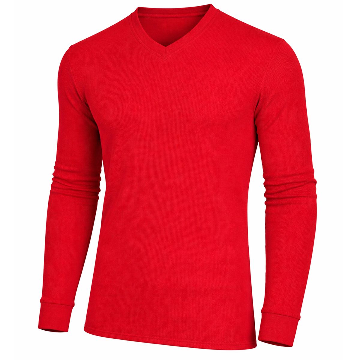 Men&rsquo;s Long Sleeve Waffle Knit V-Neck Thermal Shirt - MVTH-6875-RD - S