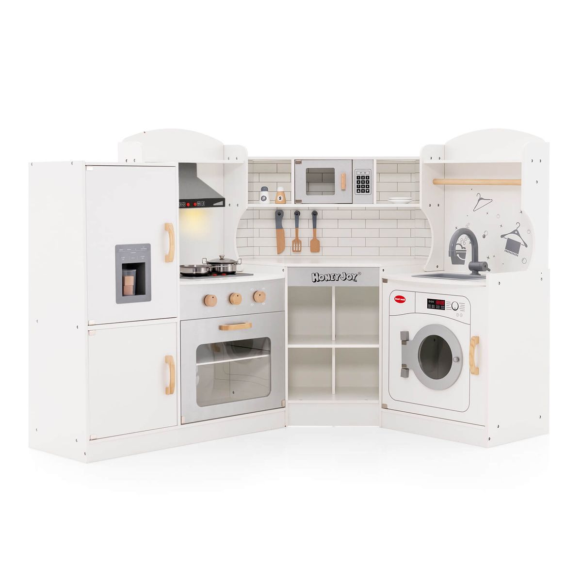 Wooden Corner Kitchen Playset with Storage Space - White