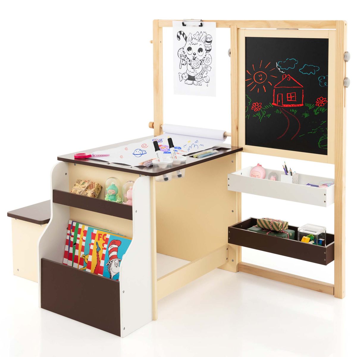 Kids' Art Center Wooden Table Bench Set - Coffee