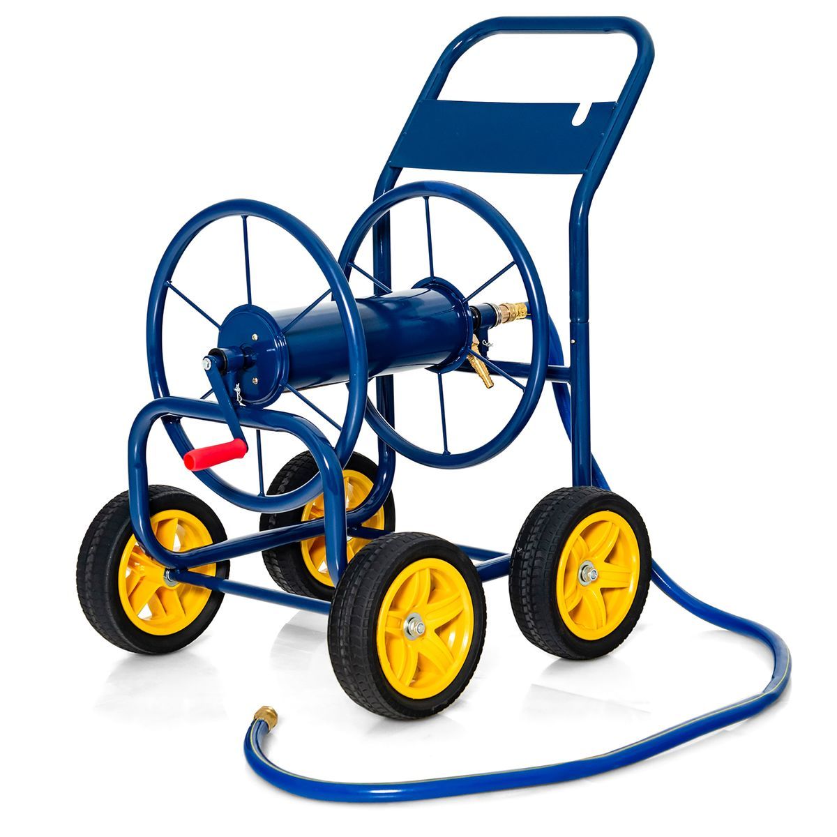 Garden Water Hose Reel Cart with 4 Wheels and Non-slip Grip - Costway Garden Hose Reel Cart - Blue