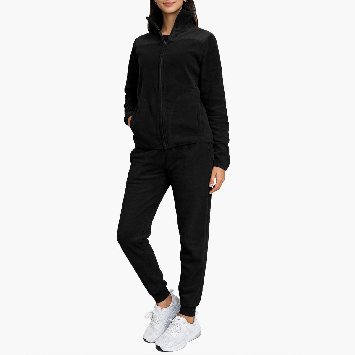 Women’s Cozy Polar Fleece Sweater & Jogger Lounge Set - W2PF-100 - BK - S