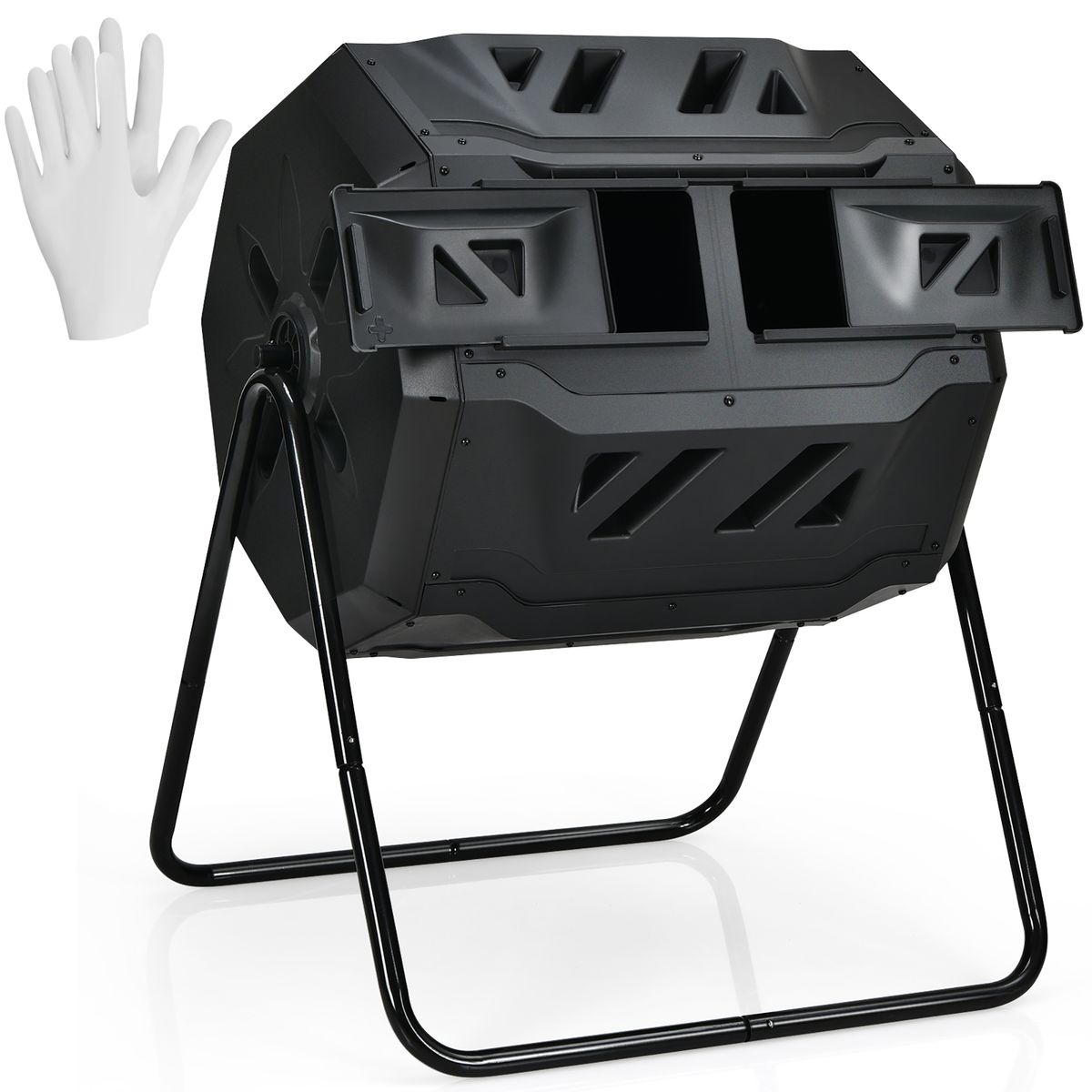 43-Gallon Composting Tumbler Bin with Dual Rotating Chamber - Black