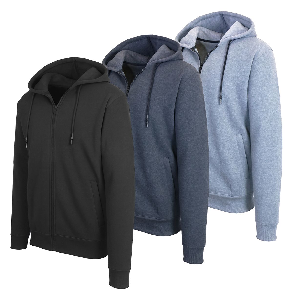 Men’s Zip-Front Fleece Lined Hooded Sweatshirt (3-Pack) - J/MFCH-50 / BK-CH-HG / M