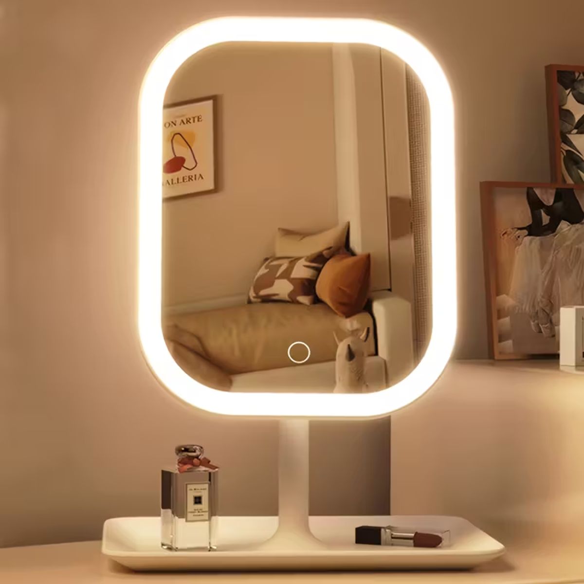 Rotating Makeup Mirror With LED Lighting - White
