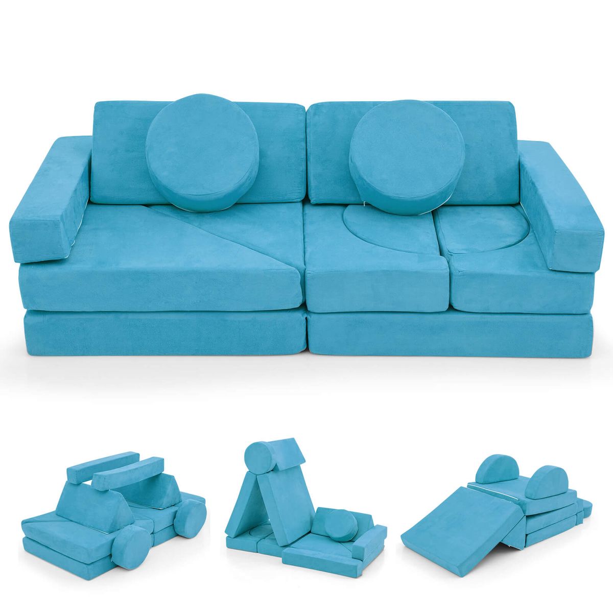 Kids' Modular Play Sectional Sofa (14 Pieces) - Blue