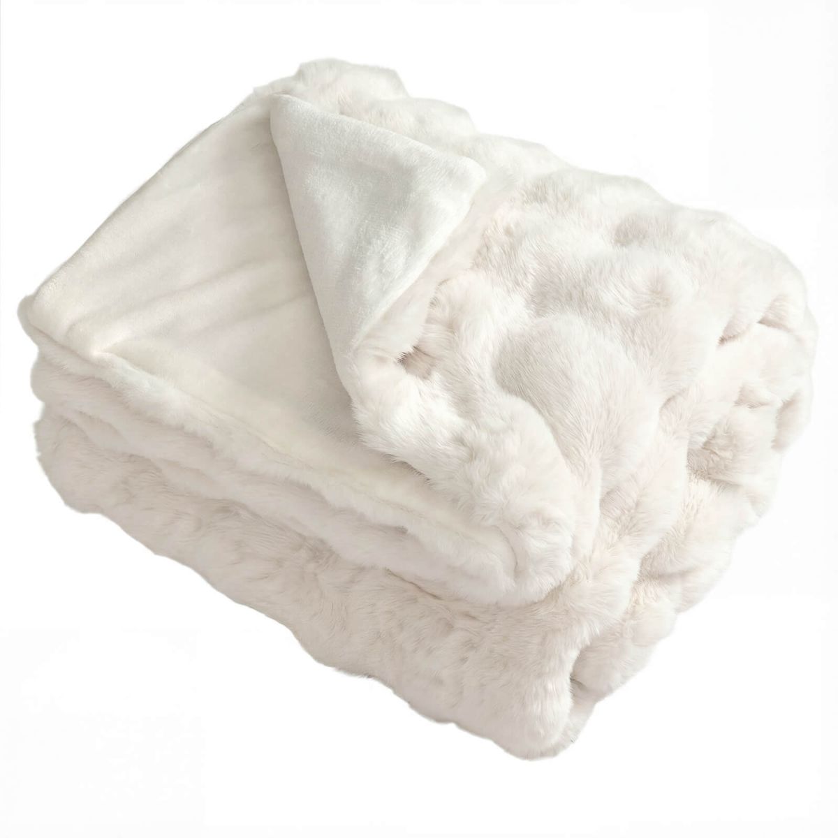 Bubble Faux Rabbit Fur Throw Blanket - White