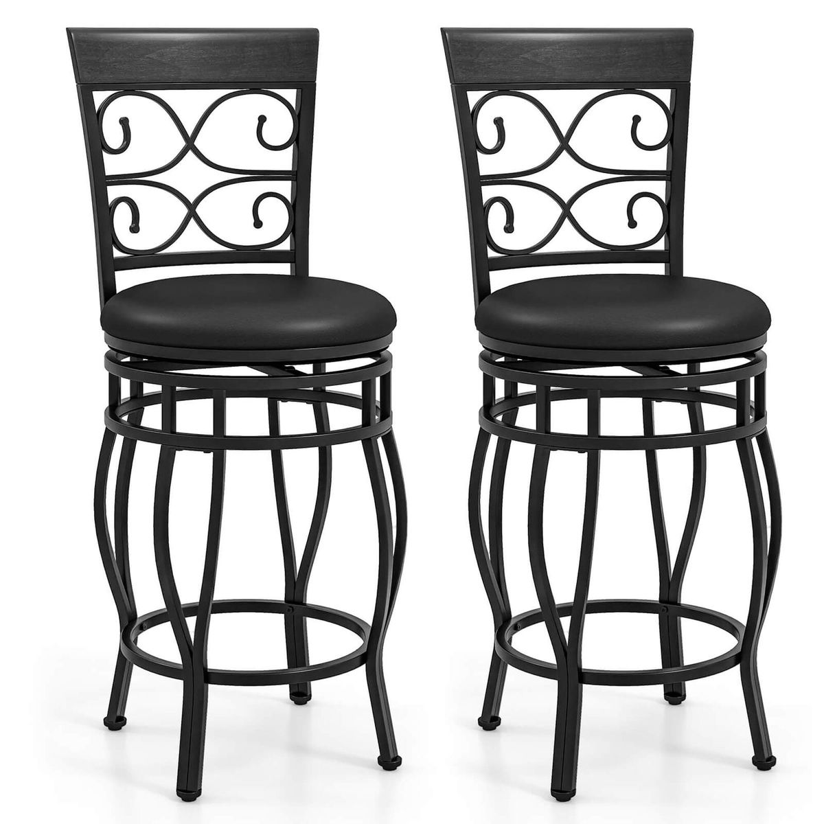 26" Vintage Swivel Bar Stools  - Chairs Black-2