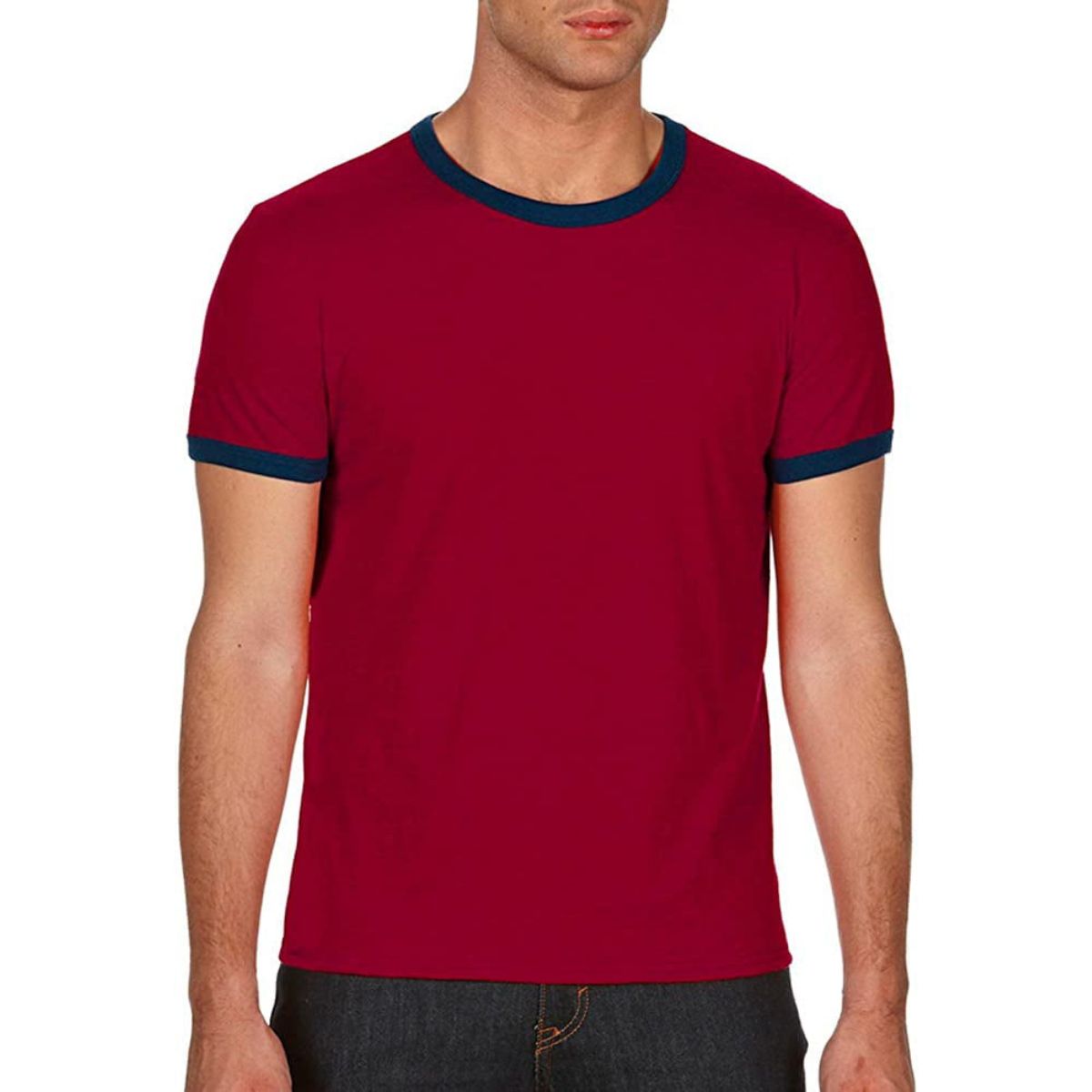 Anvil Adult Lightweight Ringer T-Shirt (Small) - Independence Red/Navy
