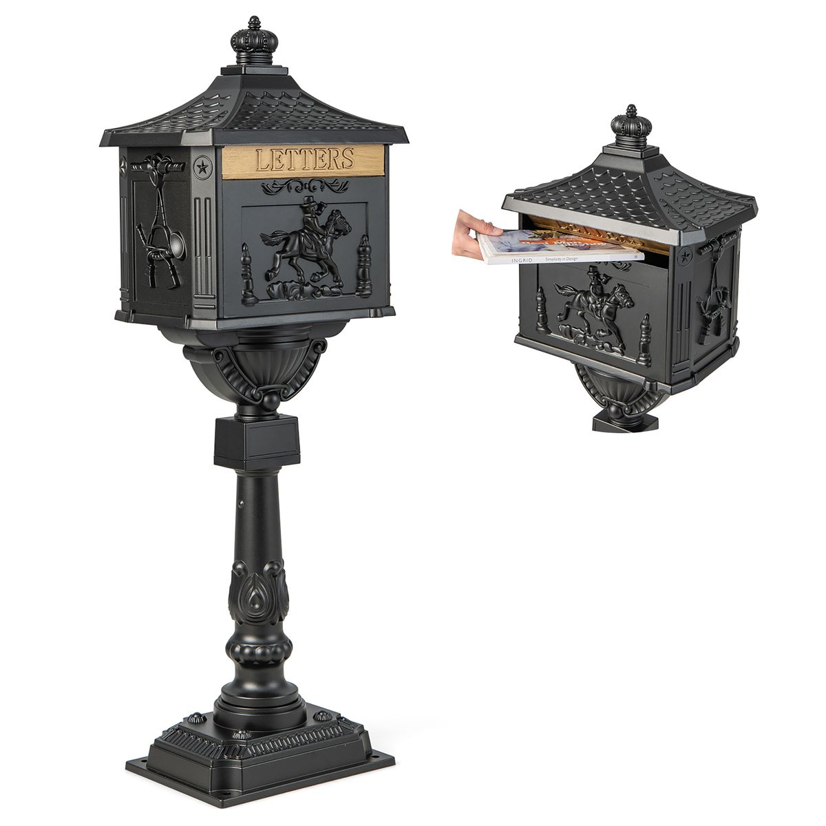 Retro Cast Aluminum Lockable Mailbox  - Mailbox-Black