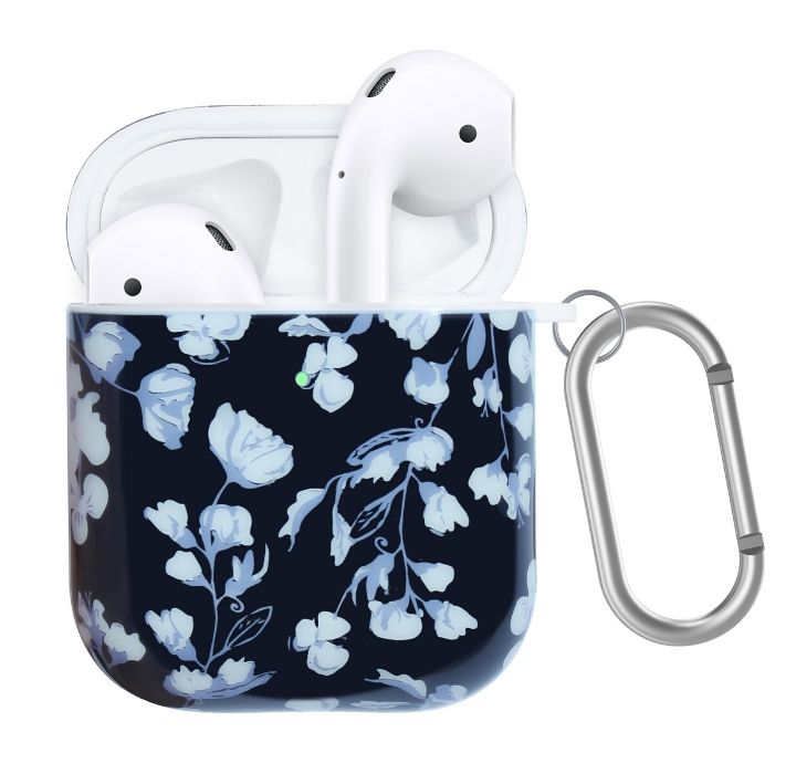 Floral Printed Hard Case for AirPods 1 & 2 - Navy