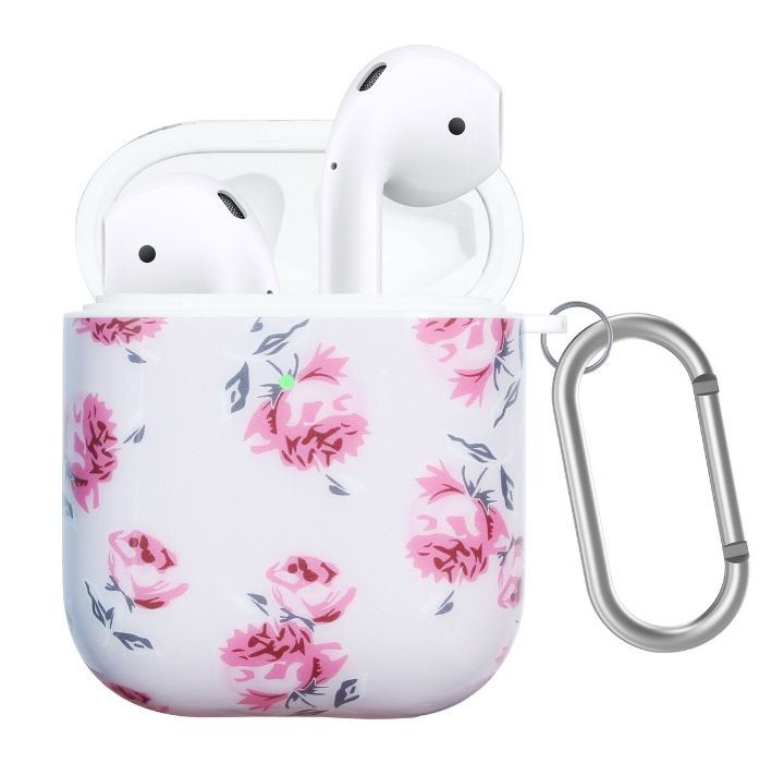 Floral Printed Hard Case for AirPods 1 & 2 - White
